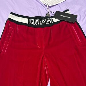 Dolce & Gabbana Red Velvet Track Pants with DGLoveIsLove Waistband